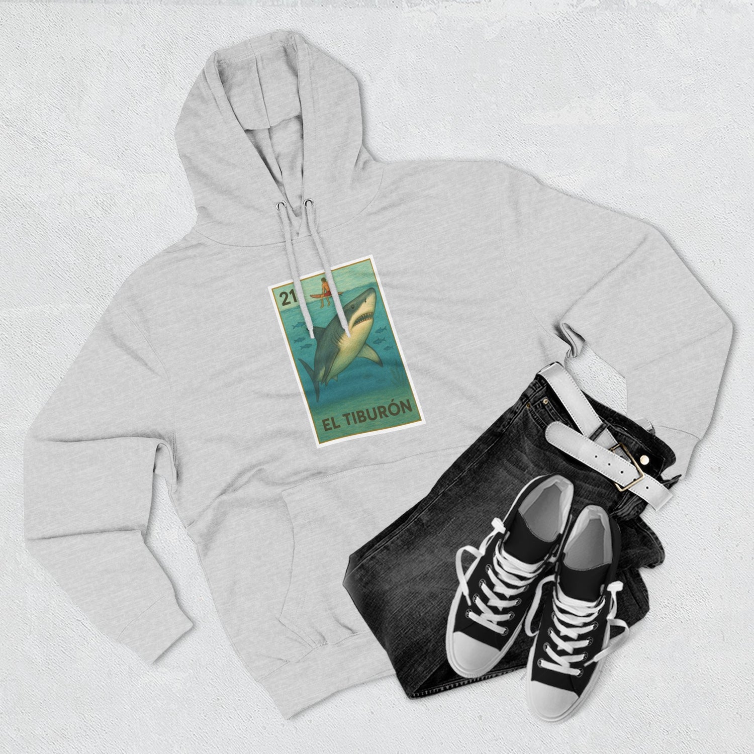 Shark Lotería Unisex - Pull-Over Cotton Blend Fleece Hoodie (El Tiburón)