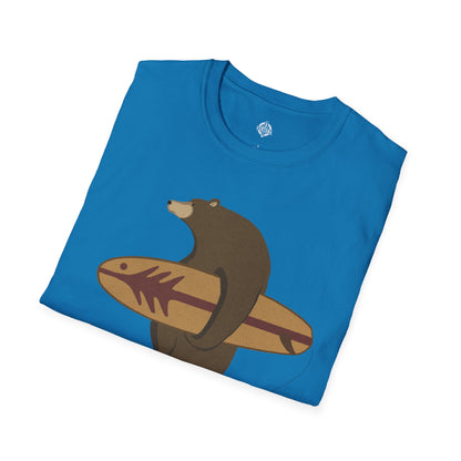 Surfing Grizzly Bear by Fabian Lavater Unisex - Soft Style U.S. Cotton T-Shirt