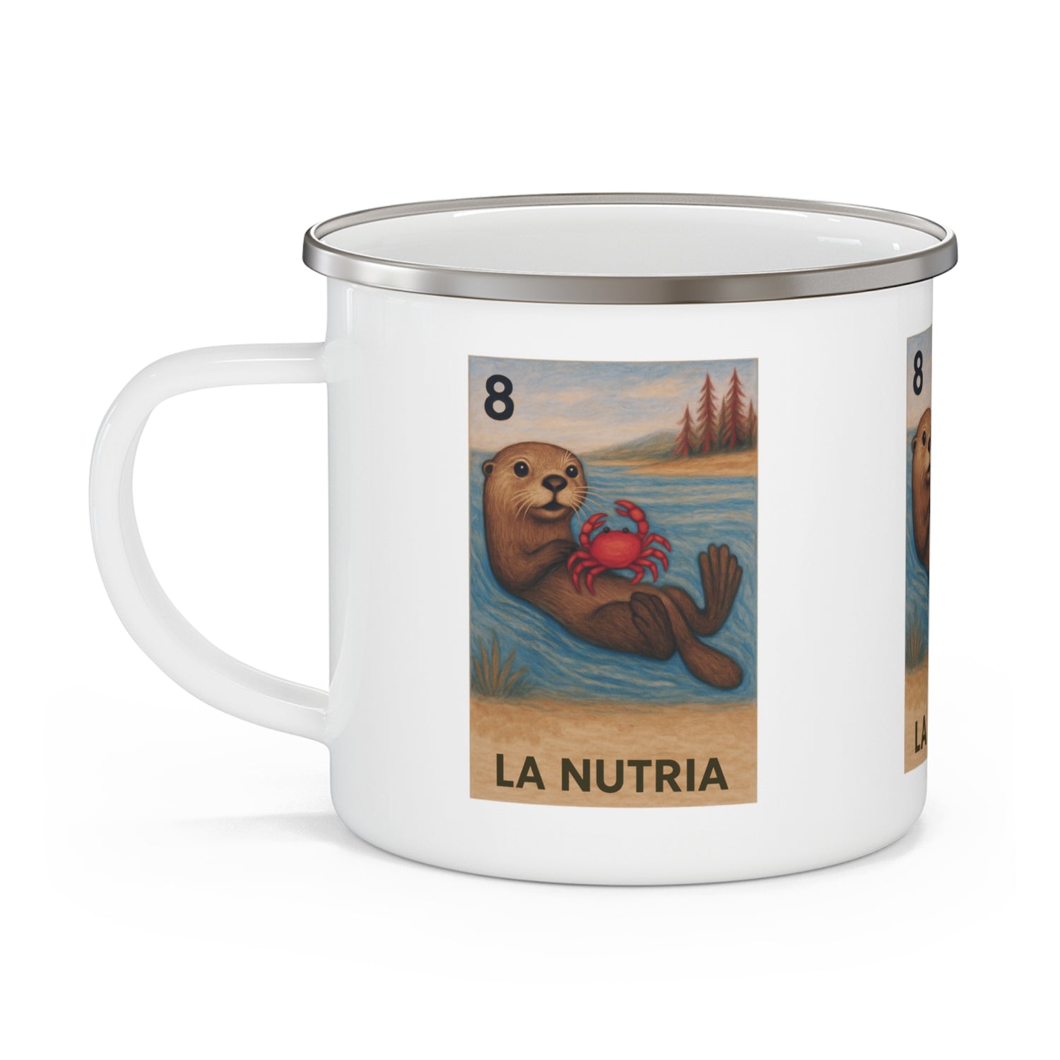 Sea Otter Lotería Enamel Camping Mug (La Nutria) (12oz - small)