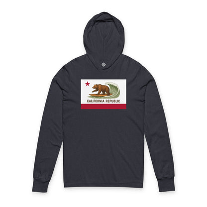 California Surfing Bear Flag Unisex - Cotton Long Sleeve Hooded T-Shirt