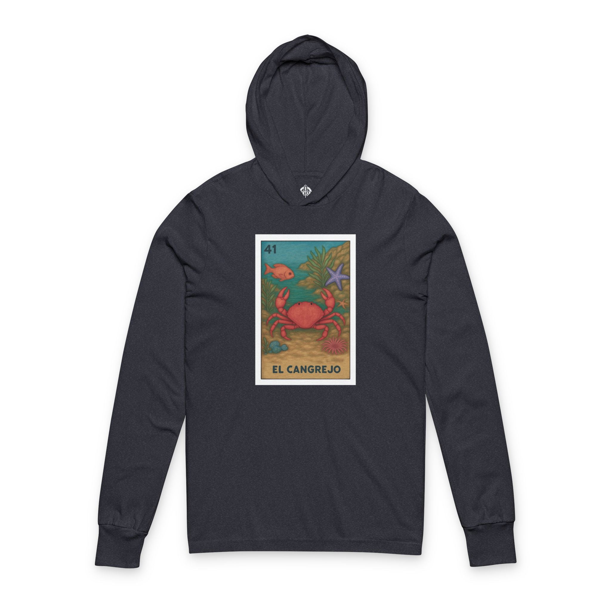 Crab Lotería cotton hooded long sleeve t-shirt image 1