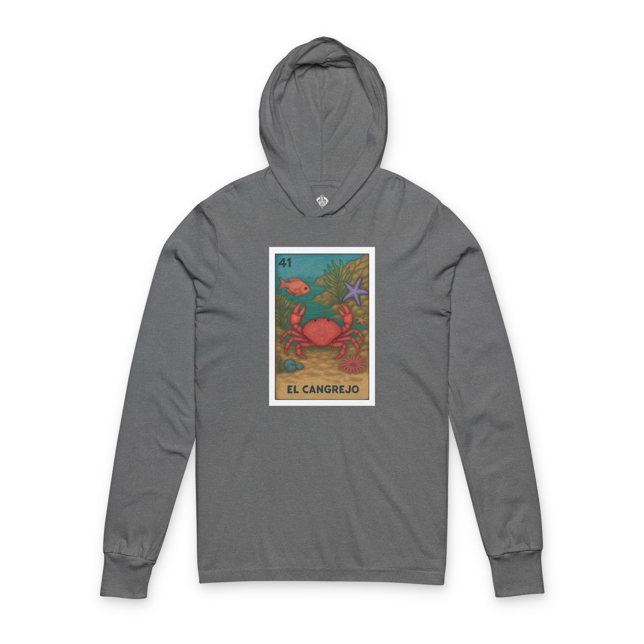 Crab Lotería cotton hooded long sleeve t-shirt image 2