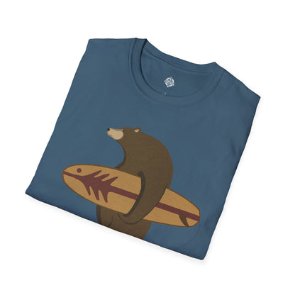 Surfing Grizzly Bear by Fabian Lavater Unisex - Soft Style U.S. Cotton T-Shirt
