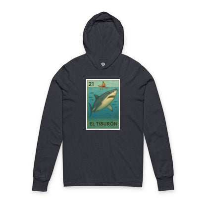 Shark Lotería cotton hooded long sleeve t-shirt image 1