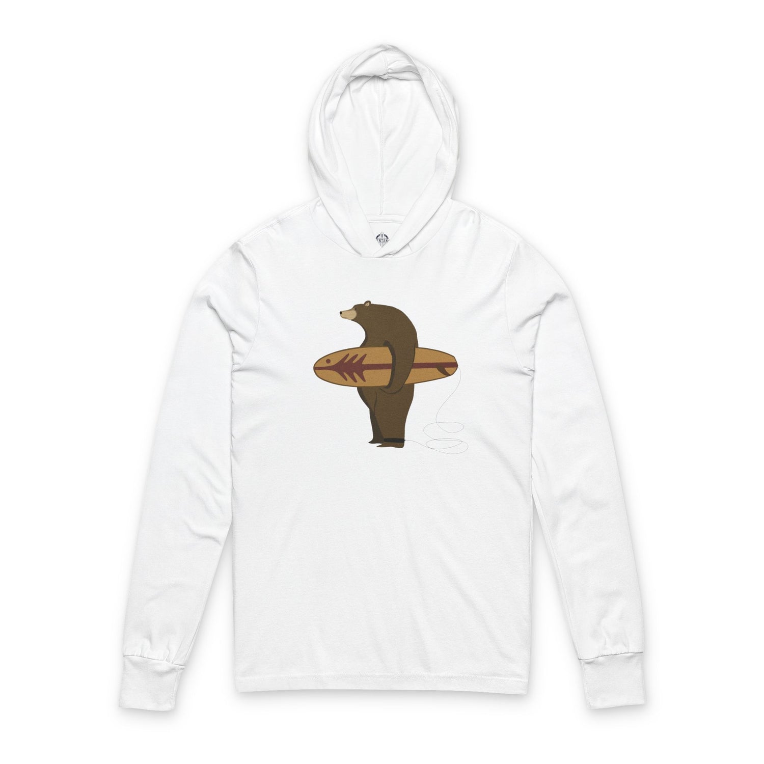 Surfing Grizzly Bear by Fabian Lavater cotton hooded long sleeve t-shirt image 3