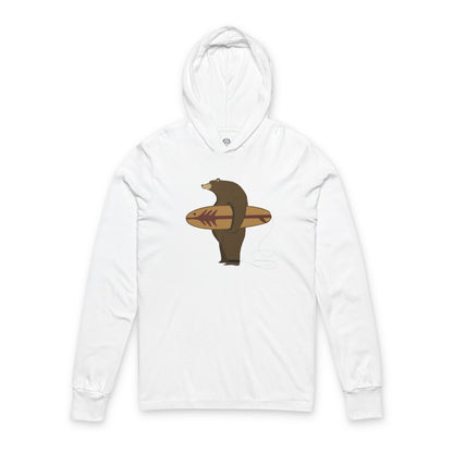Surfing Grizzly Bear by Fabian Lavater cotton hooded long sleeve t-shirt image 3