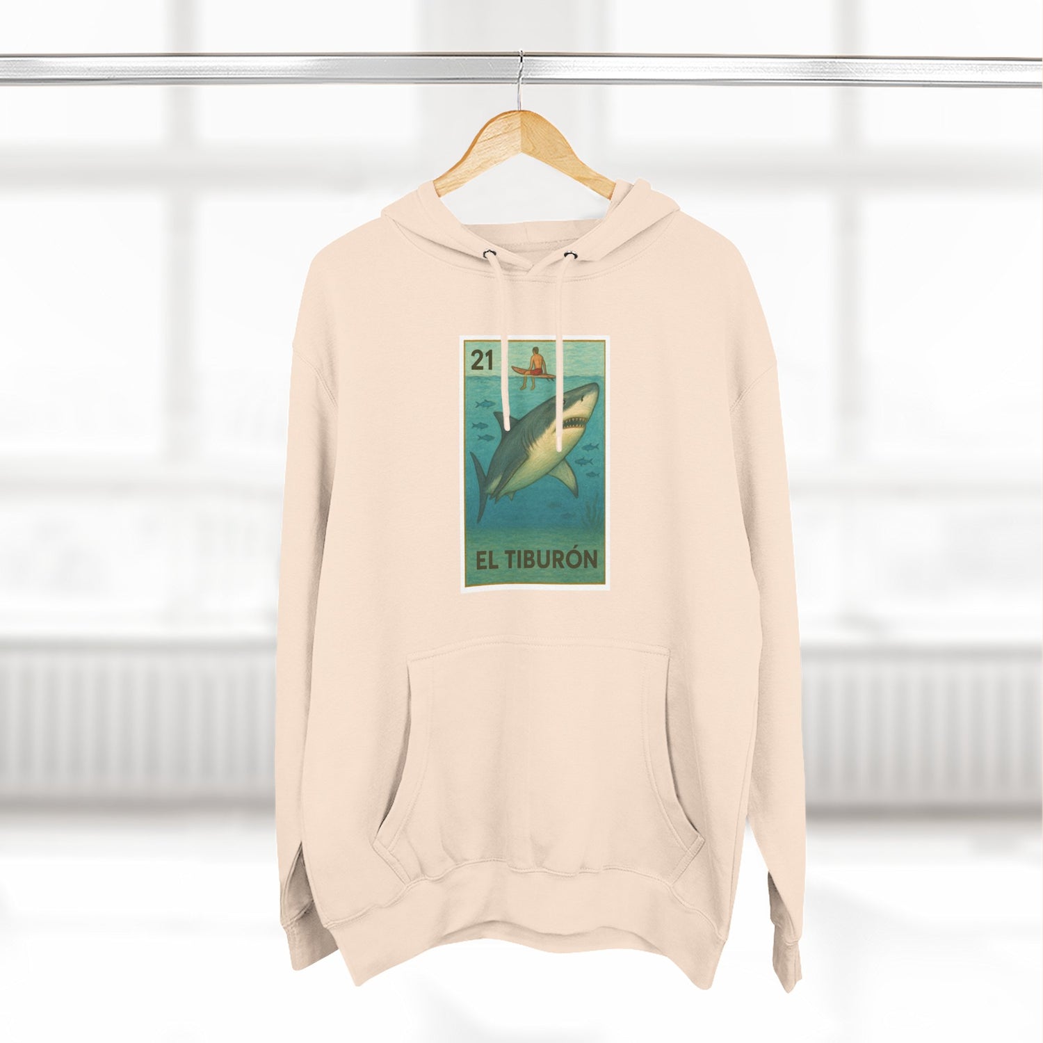 Shark Lotería Unisex - Pull-Over Cotton Blend Fleece Hoodie (El Tiburón)