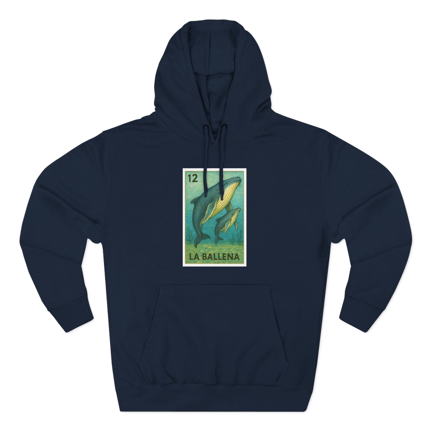 Whale Lotería Unisex - Pull-Over Cotton Blend Fleece Hoodie (La Ballena)