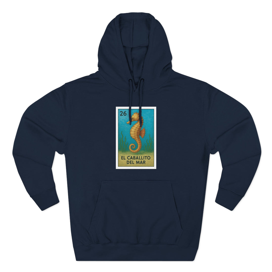 Seahorse Lotería Unisex - Pull-Over Cotton Blend Fleece Hoodie (El Caballito del Mar)