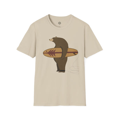 Surfing Grizzly Bear by Fabian Lavater Unisex - Soft Style U.S. Cotton T-Shirt
