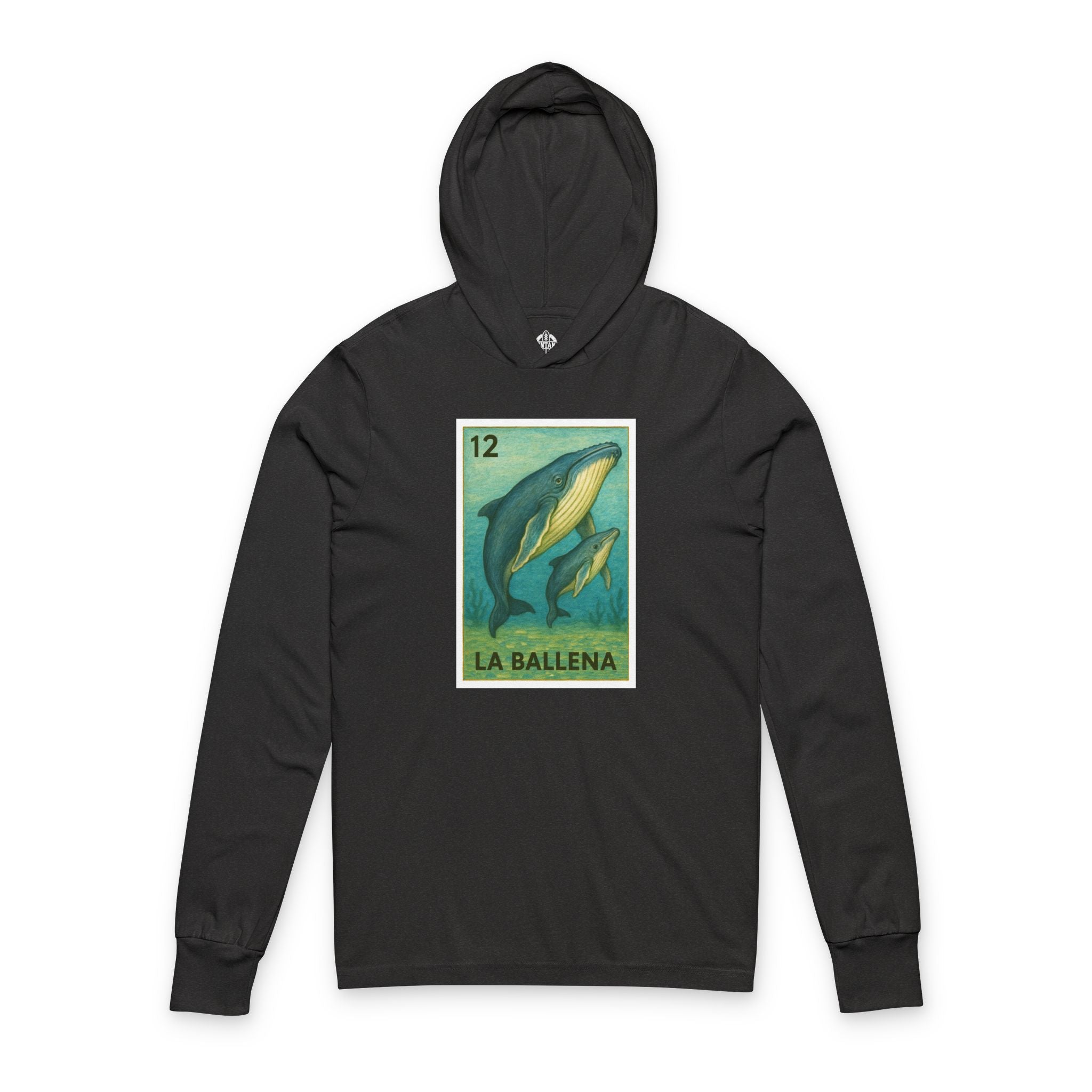 Whale Lotería cotton hooded long sleeve t-shirt image 4