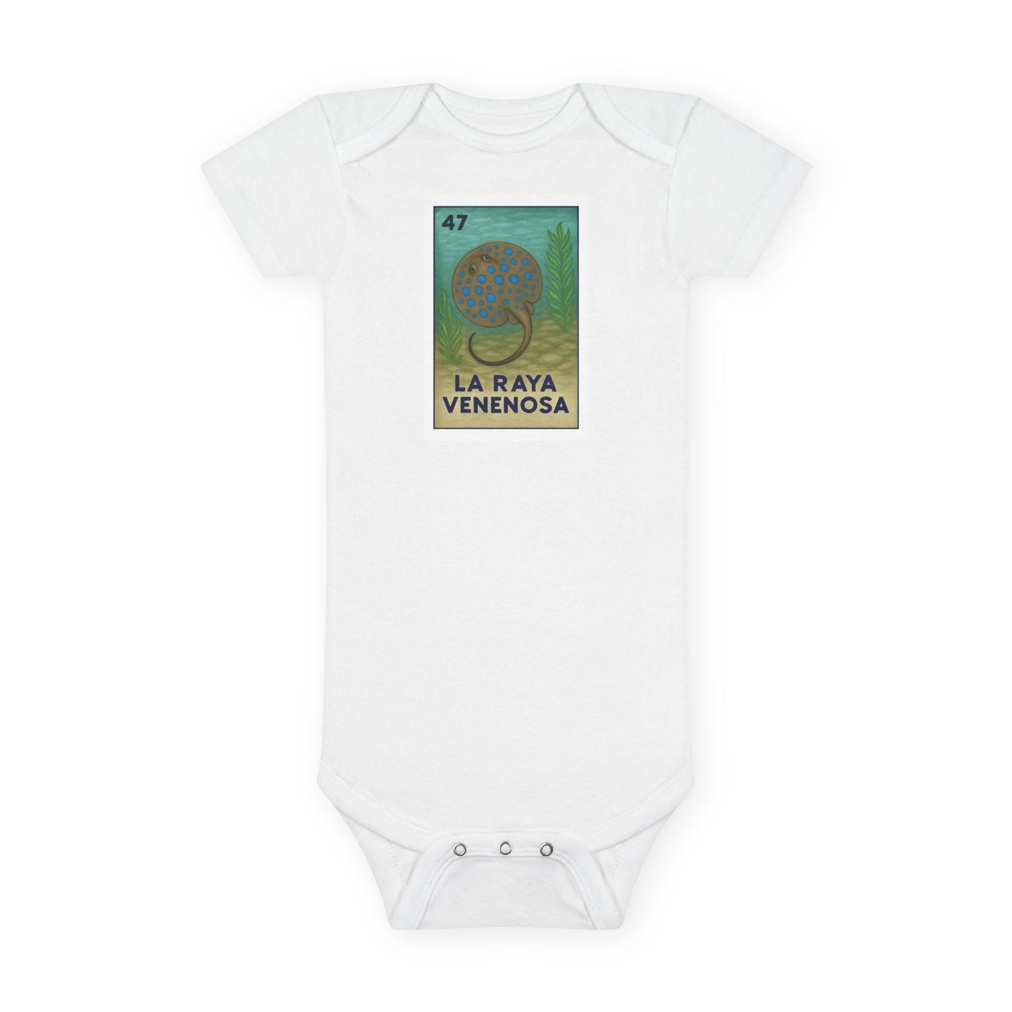 Stingray Lotería baby cotton onesie image 3