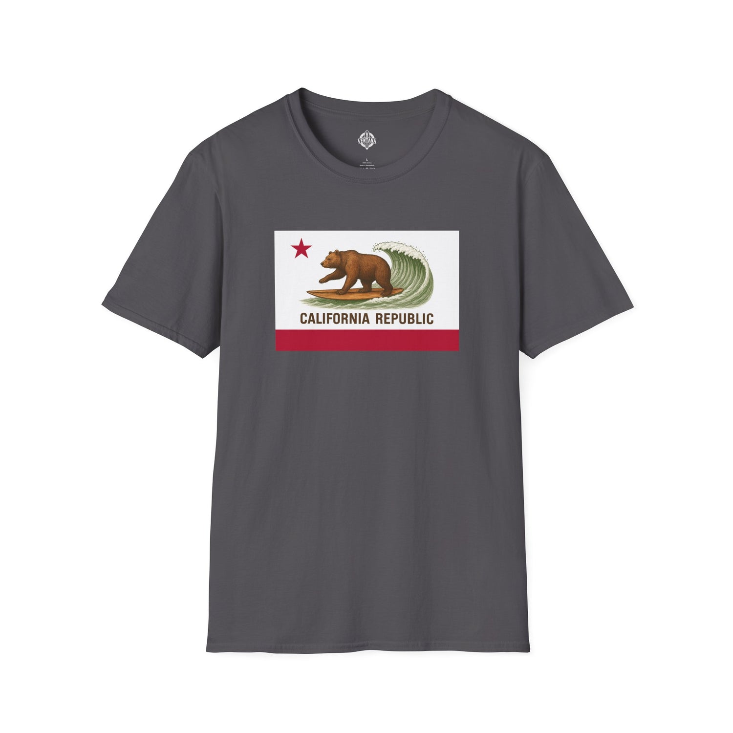 California Surfing Bear Flag Unisex - Soft Style U.S. Cotton T-Shirt