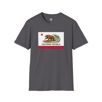 California Surfing Bear Flag Unisex - Soft Style U.S. Cotton T-Shirt