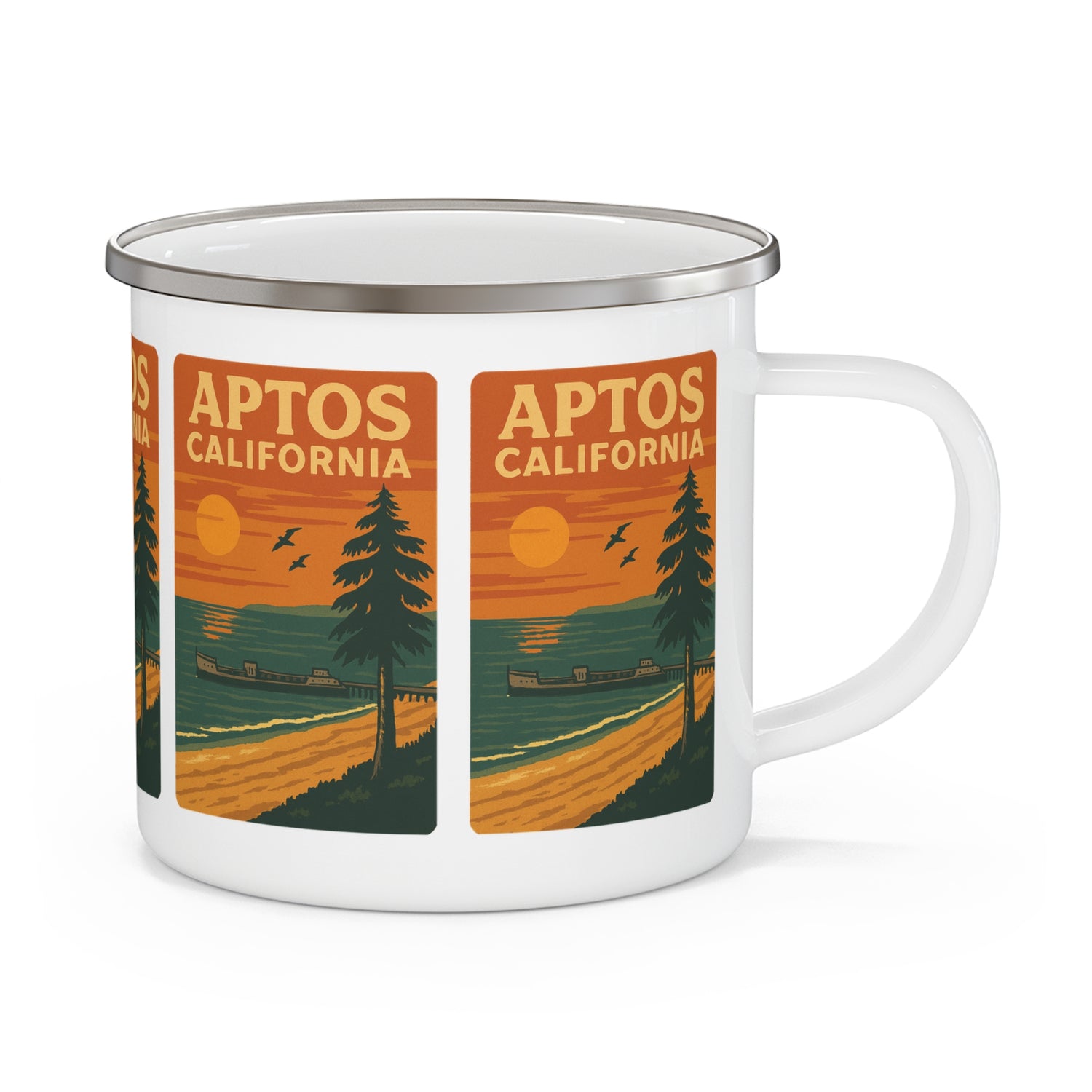 Aptos California Sunset Enamel Camping Mug (12oz, small)