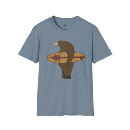Surfing Grizzly Bear by Fabian Lavater Unisex - Soft Style U.S. Cotton T-Shirt