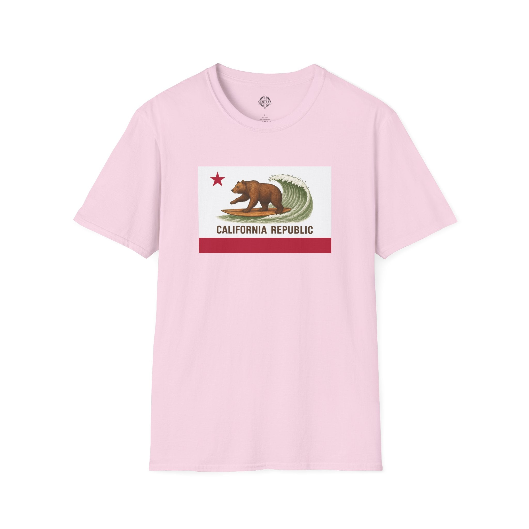 California Surfing Bear Flag Unisex - Soft Style U.S. Cotton T-Shirt