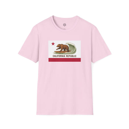 California Surfing Bear Flag Unisex - Soft Style U.S. Cotton T-Shirt