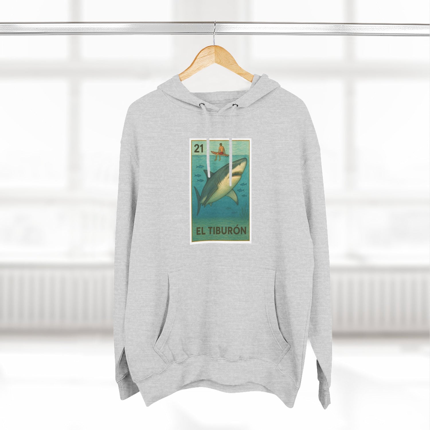 Shark Lotería Unisex - Pull-Over Cotton Blend Fleece Hoodie (El Tiburón)