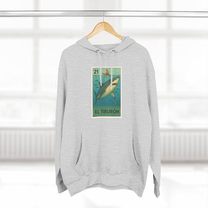 Shark Lotería Unisex - Pull-Over Cotton Blend Fleece Hoodie (El Tiburón)