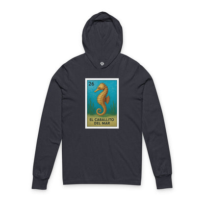 Seahorse Lotería cotton hooded long sleeve t-shirt image 1