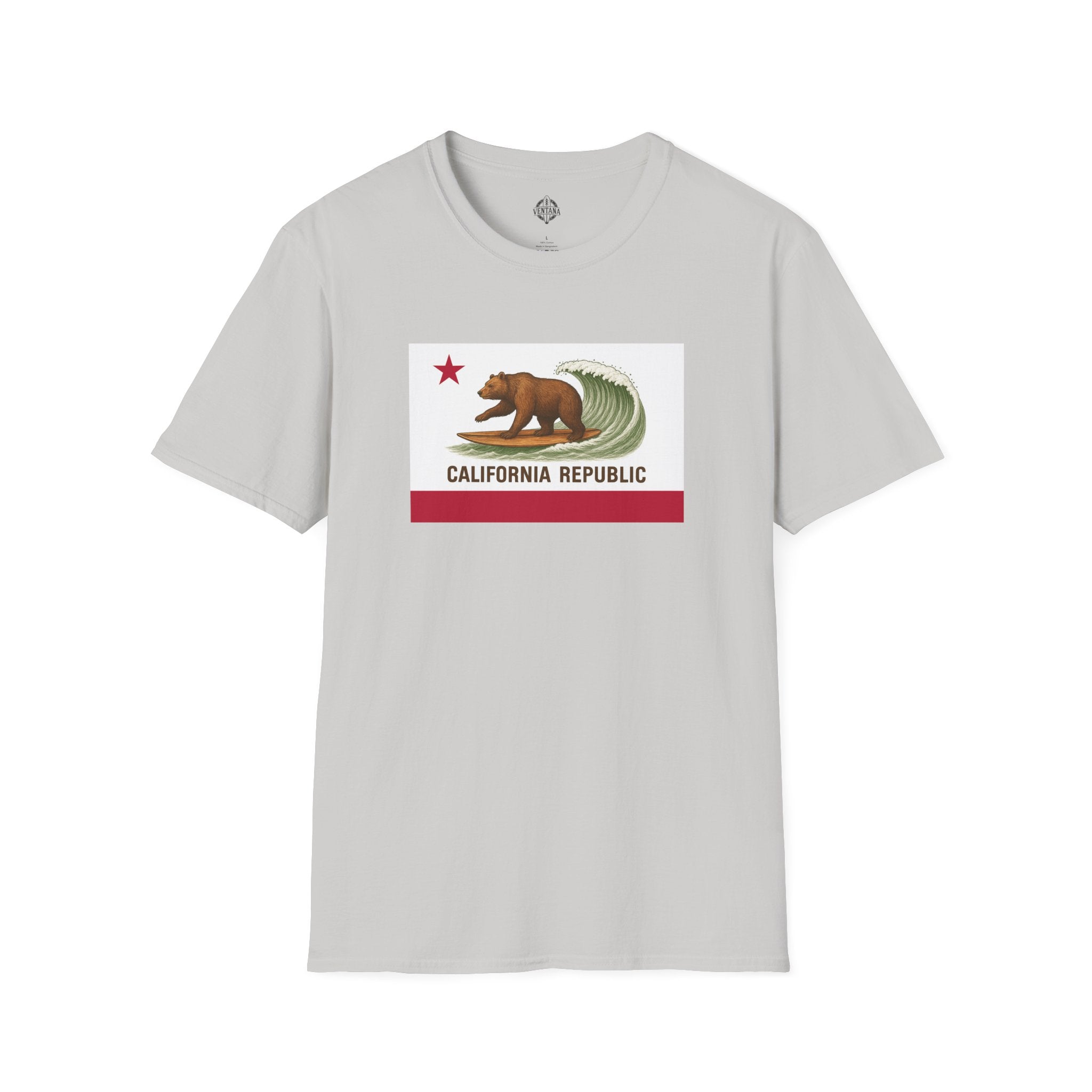 California Surfing Bear Flag Unisex - Soft Style U.S. Cotton T-Shirt