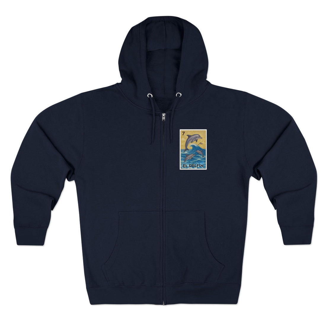 Dolphin Lotería Unisex - Zip Cotton Blend Fleece Hoodie (El Delfín)