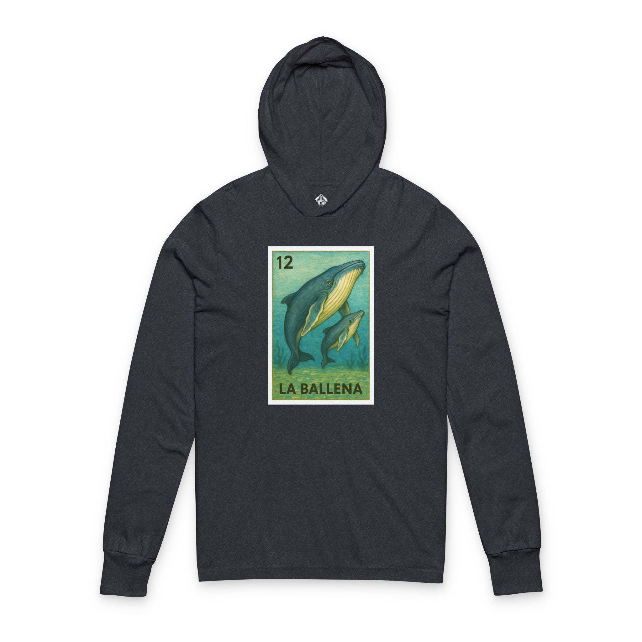 Whale Lotería cotton hooded long sleeve t-shirt image 1