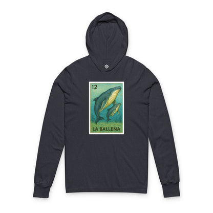 Whale Lotería cotton hooded long sleeve t-shirt image 1
