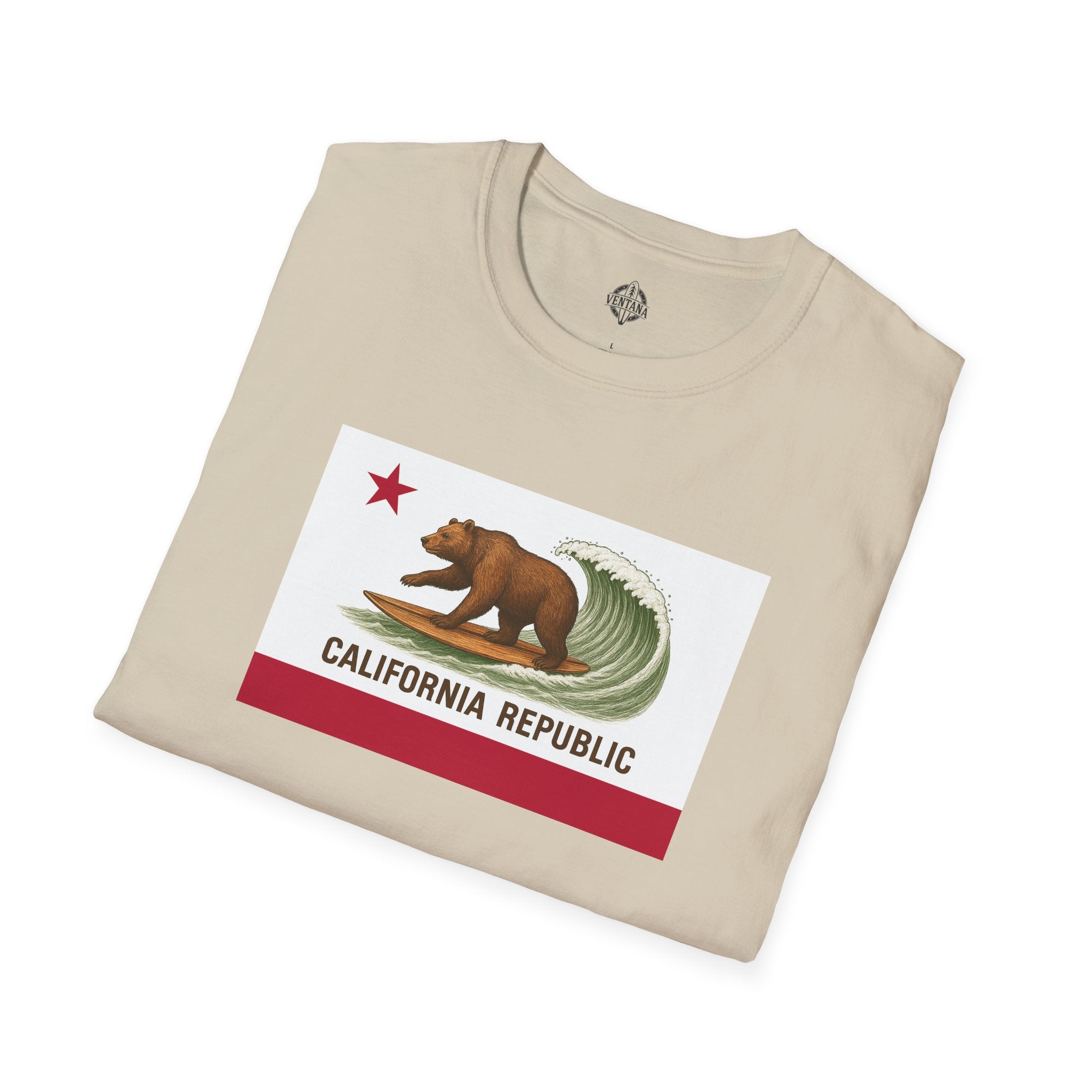California Surfing Bear Flag Unisex - Soft Style U.S. Cotton T-Shirt