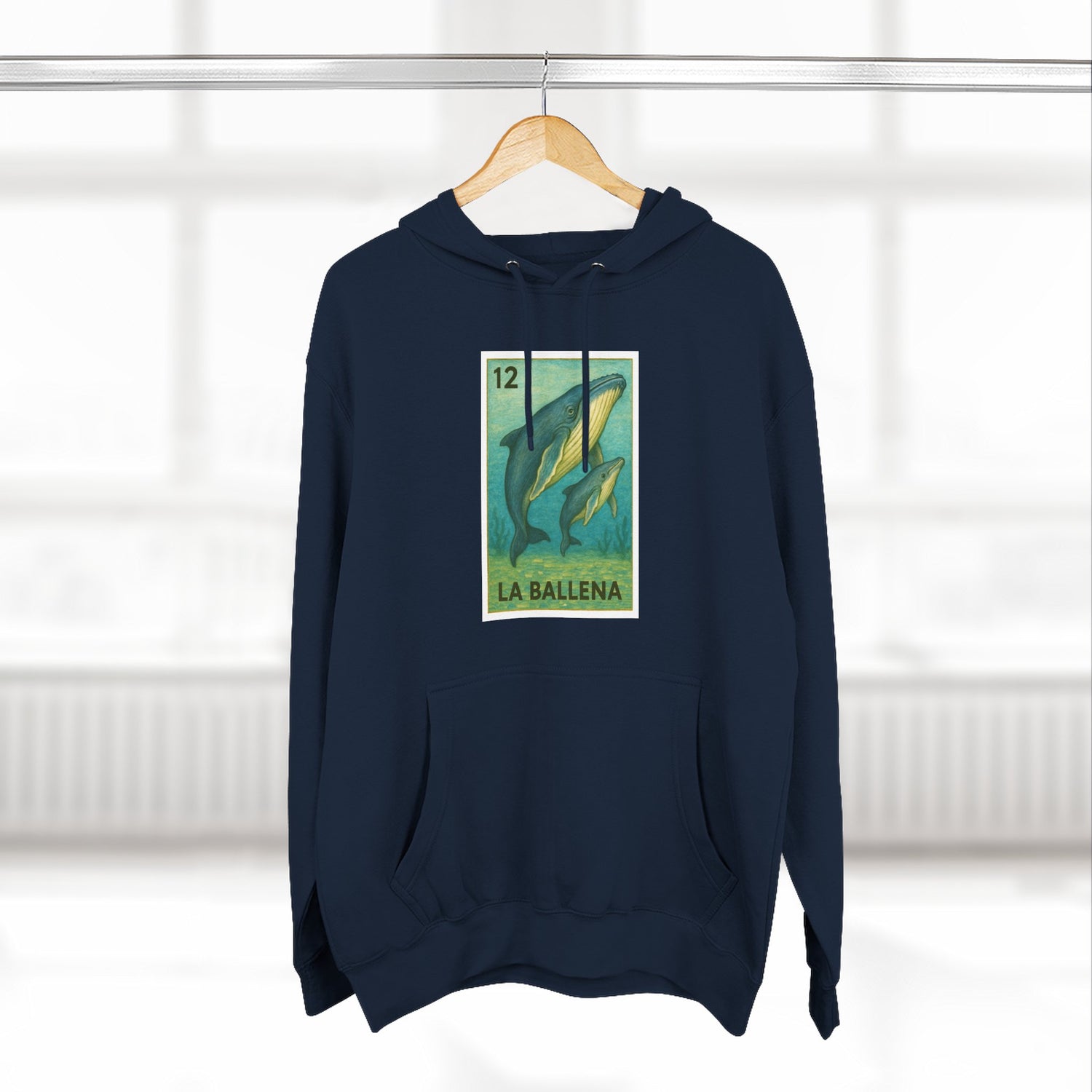 Whale Lotería Unisex - Pull-Over Cotton Blend Fleece Hoodie (La Ballena)