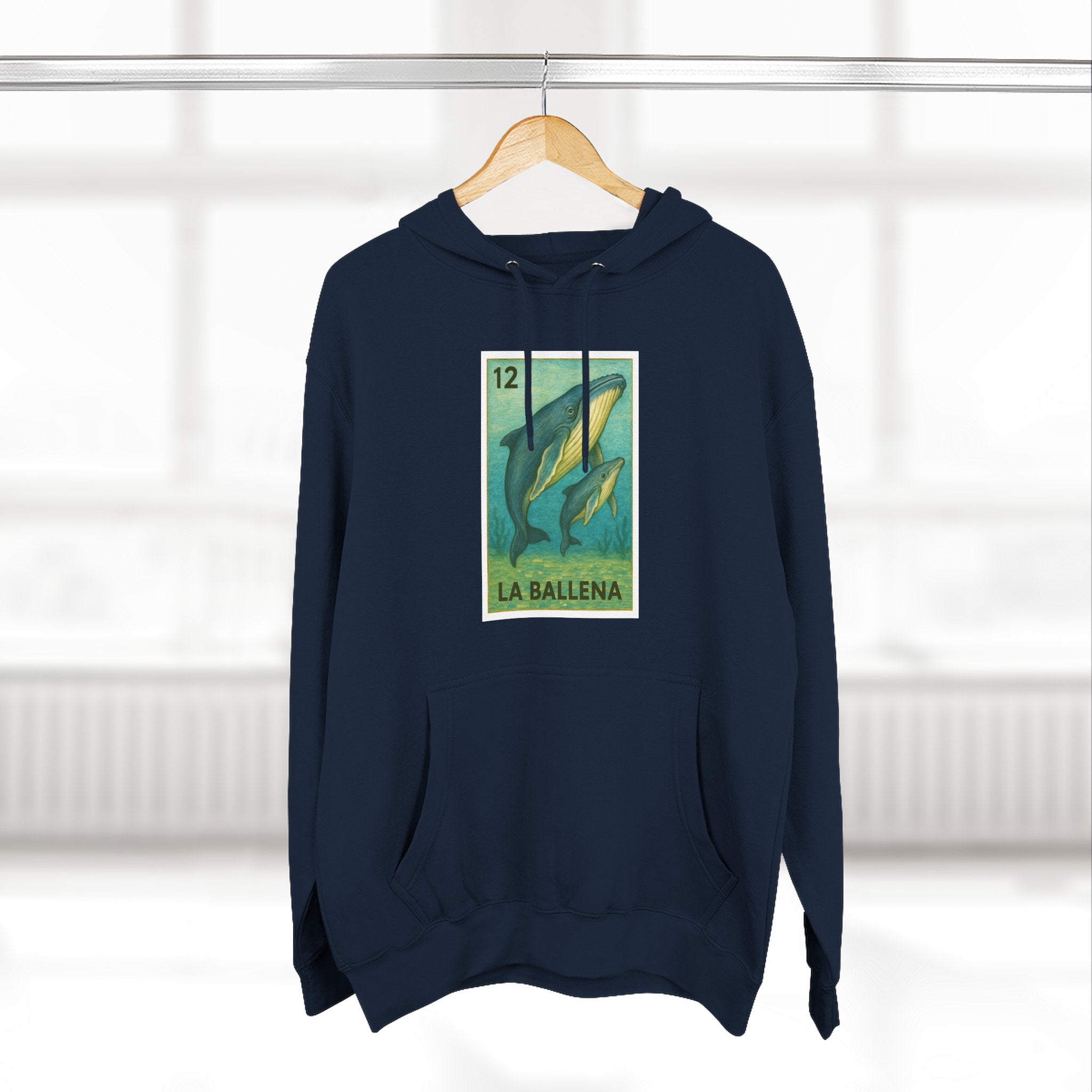 Whale Lotería Unisex - Pull-Over Cotton Blend Fleece Hoodie (La Ballena)