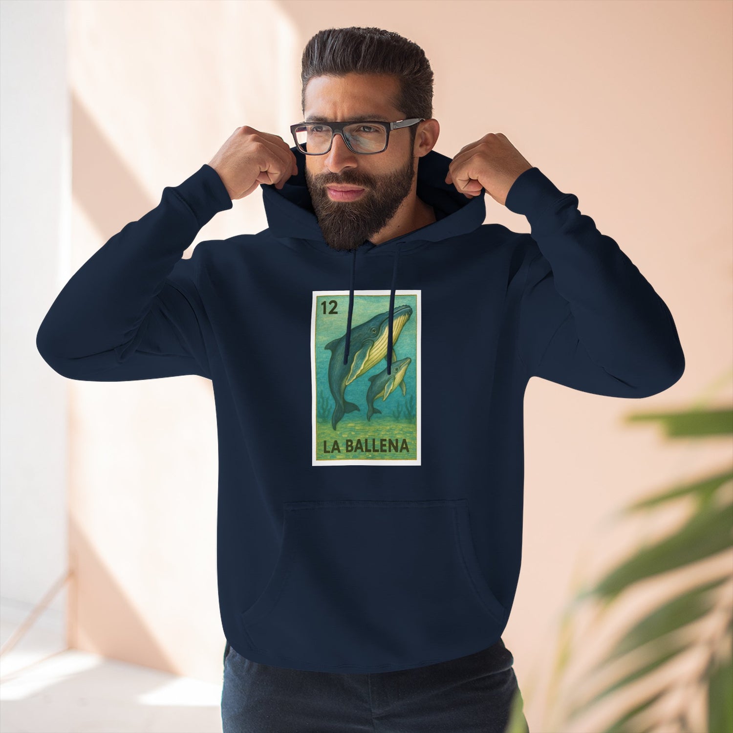 Whale Lotería Unisex - Pull-Over Cotton Blend Fleece Hoodie (La Ballena)