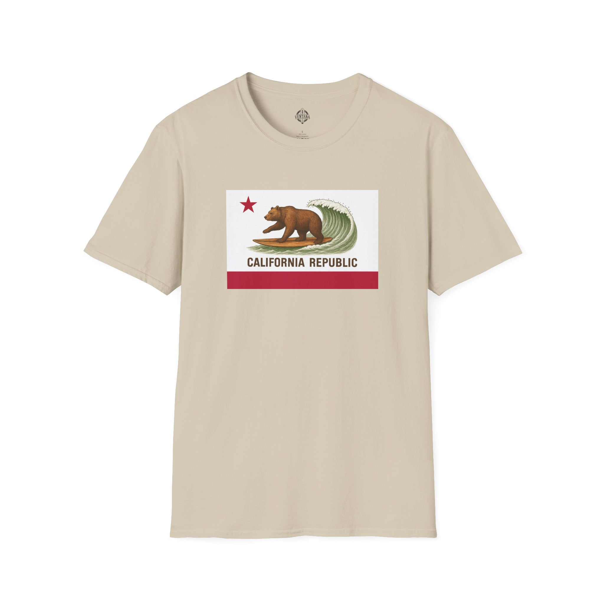 California Surfing Bear Flag Unisex - Soft Style U.S. Cotton T-Shirt