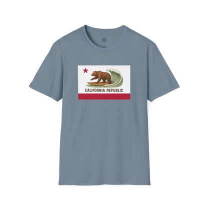 California Surfing Bear Flag Unisex - Soft Style U.S. Cotton T-Shirt