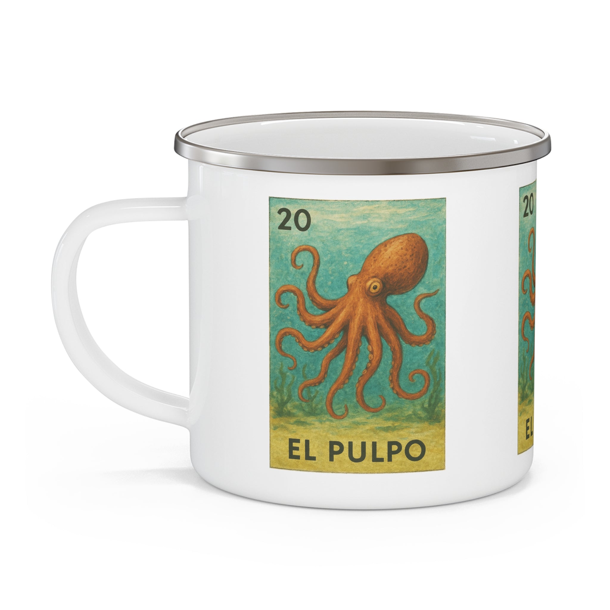 Octopus Lotería Enamel Camping Mug (El Pulpo) (12oz - small)