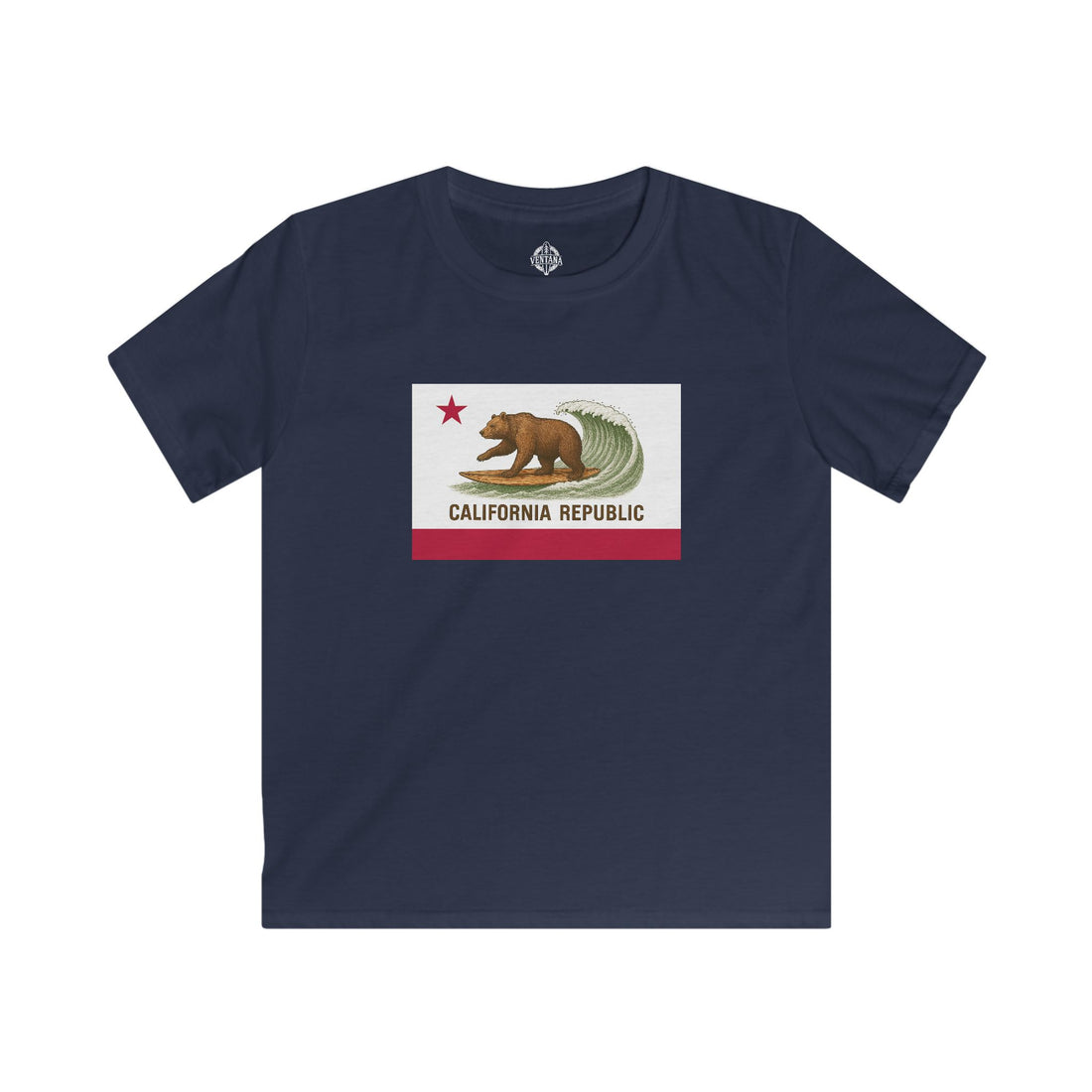 California Surfing Bear Flag Kids - Soft Style U.S. Cotton T-Shirt
