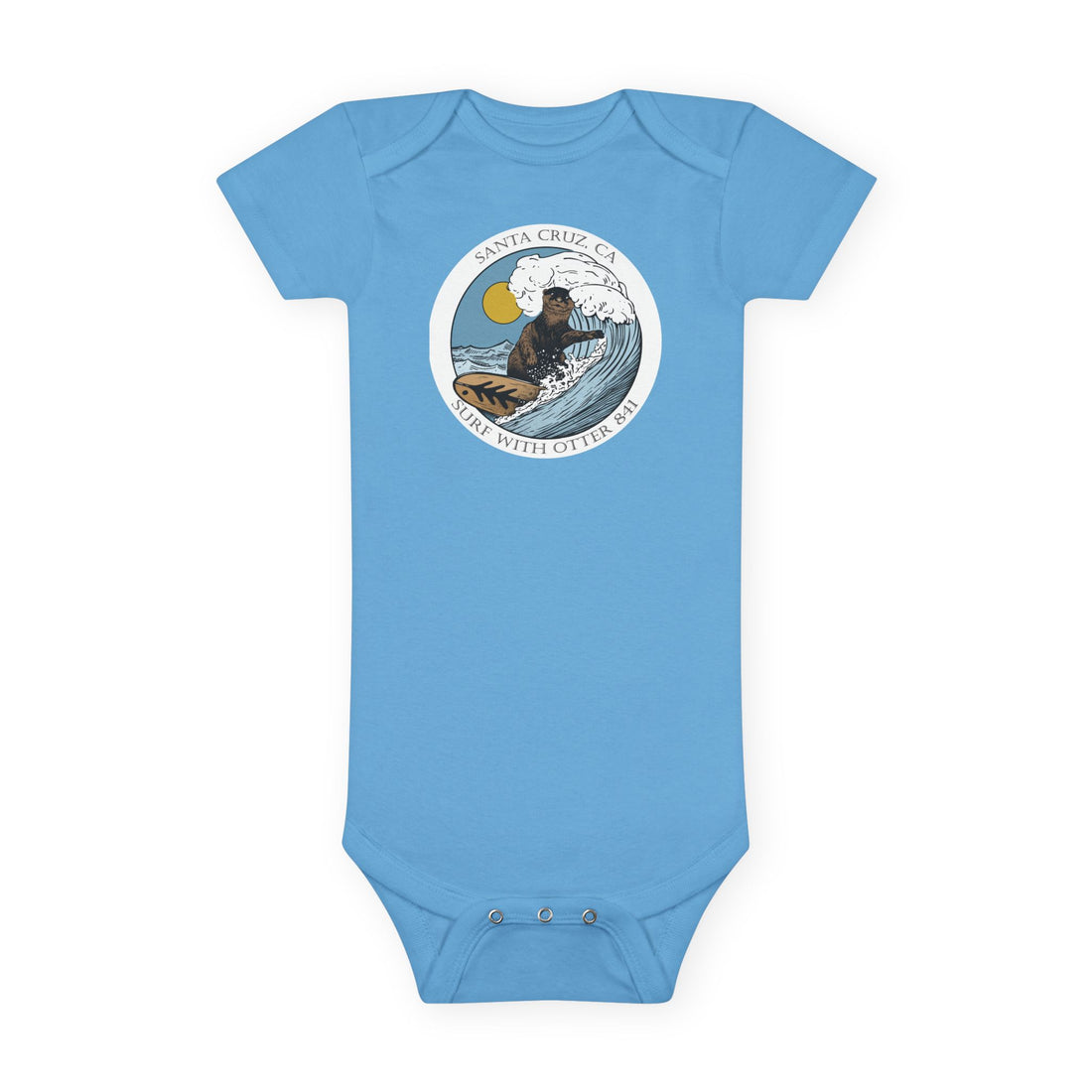 Surf with Otter 841 by Thiago Bianchini - Baby Short Sleeve 100% Cotton Onesie