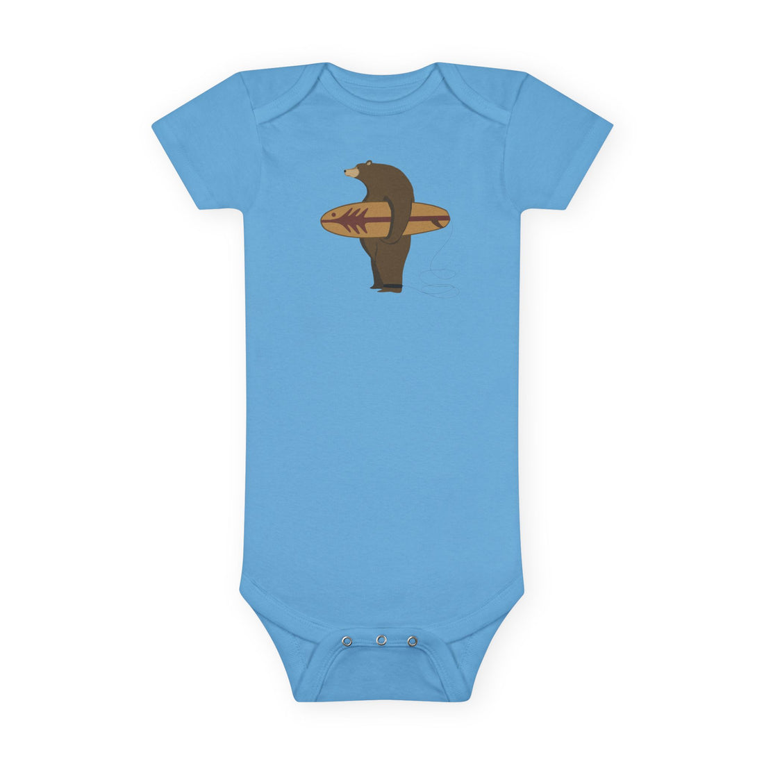 Surfing Grizzly Bear by Fabian Lavater - Baby Short Sleeve 100% Cotton Onesie