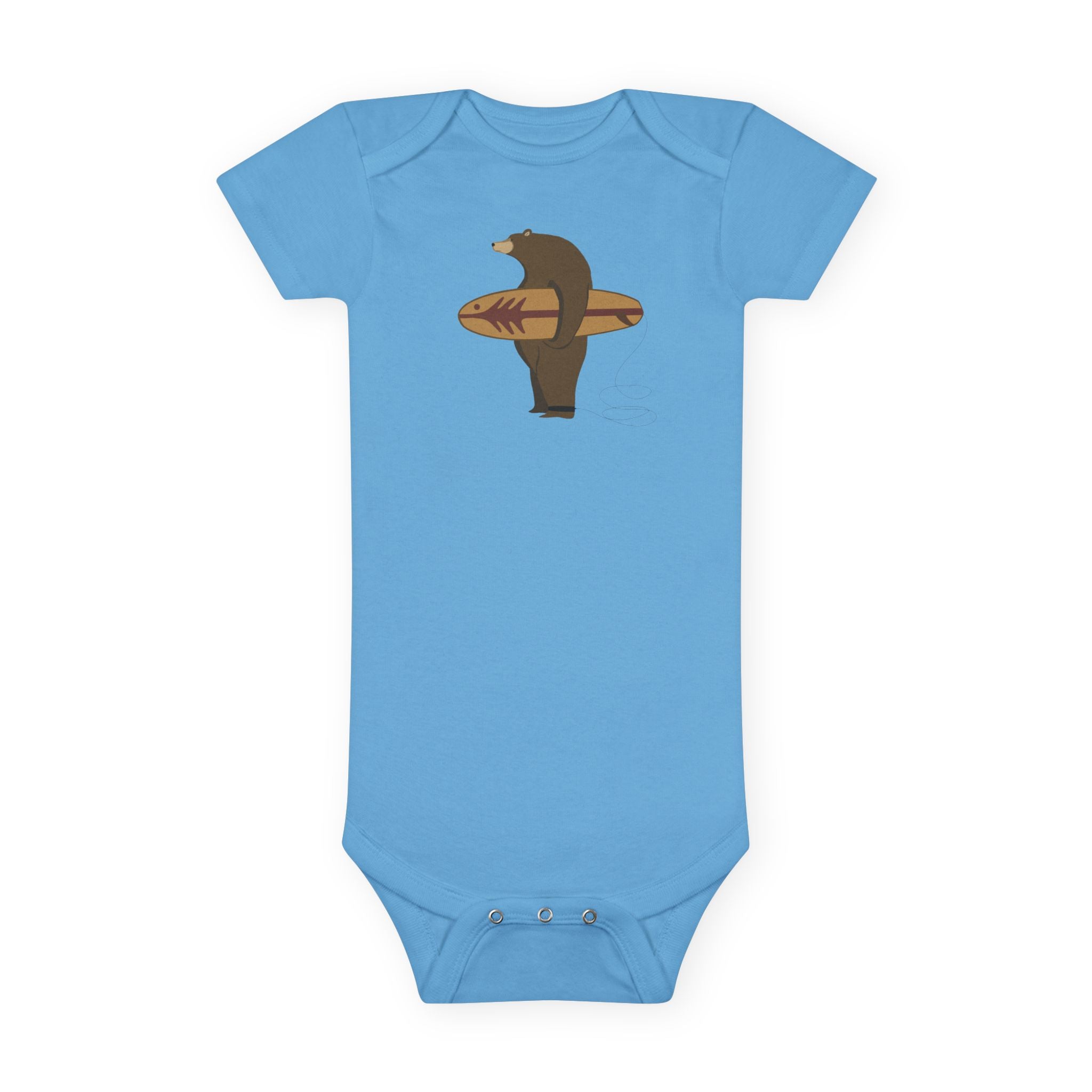 Surfing Grizzly Bear by Fabian Lavater baby cotton onesie image 1