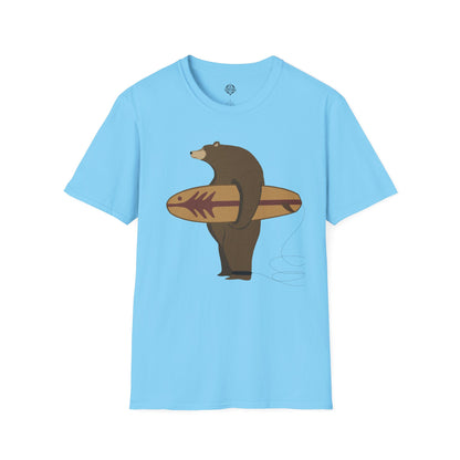 Surfing Grizzly Bear by Fabian Lavater Unisex - Soft Style U.S. Cotton T-Shirt