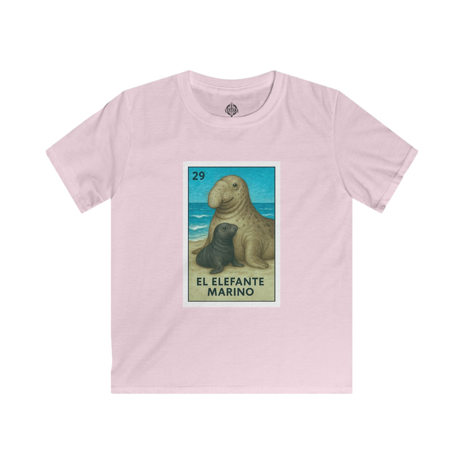 Elephant Seal Lotería Kids - Soft Style U.S. Cotton T-Shirt (El Elefante Marino)