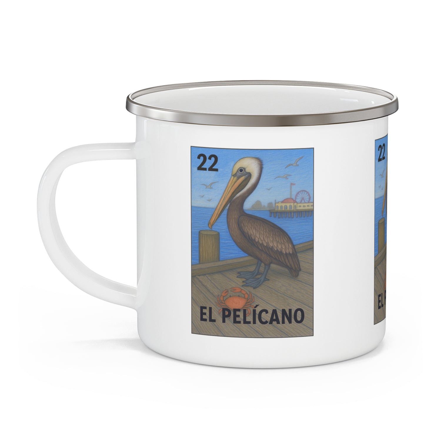 Pelican Lotería Enamel Camping Mug (El Pelícano) (12oz - small)
