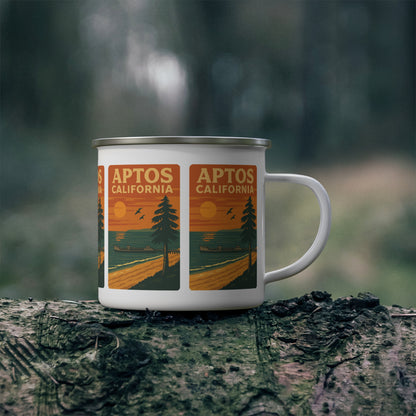 Aptos California Sunset Enamel Camping Mug (12oz, small)