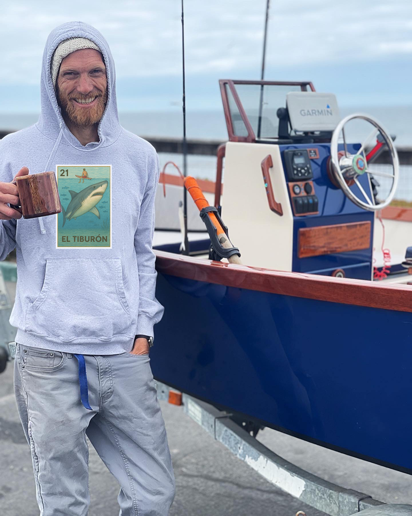 Shark Lotería Unisex - Pull-Over Cotton Blend Fleece Hoodie (El Tiburón)